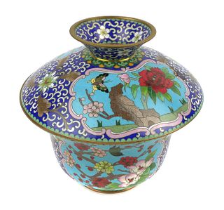 Vintage Chinese Cloisonne Covered Bowl