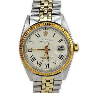 Man's Rolex Datejust Stainless Steel and 14 Karat Yellow Gold Automatic Movement Watch with Jubilee Bracelet, Roman Numerals 