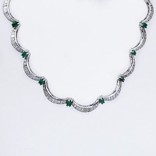 1950s Approx. 13.60 Carat Diamond, 3.0 Carat Emerald and 18 Karat White Gold Necklace.