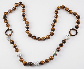 Tiger's Eye and Cloisonne Bead Necklace