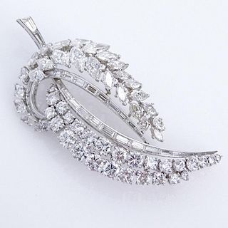 6.0 Carat Round Brilliant, Marquise and Baguette Cut Diamond and Platinum Leaf Brooch.