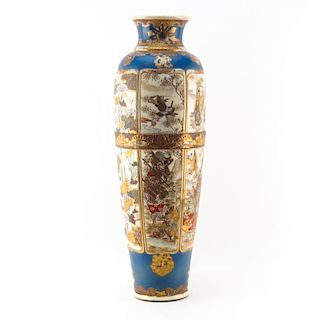 Very Tall Vintage Satsuma Pottery Vase