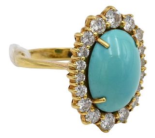 18 Karat Yellow Gold Ring with Turquoise Center Stone