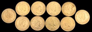 Ten Dutch Ten Guilders Uncirculated Gold Coins