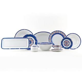 Seventy Six (76) Piece Christofle "Oceana Bleu Ginkgo" Porcelain Dinnerware