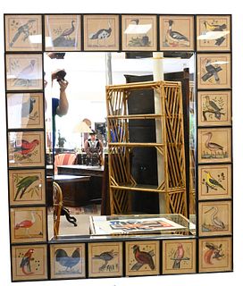 Mirror Surrounded by 22 Hand Painted Watercolors of Various Birds