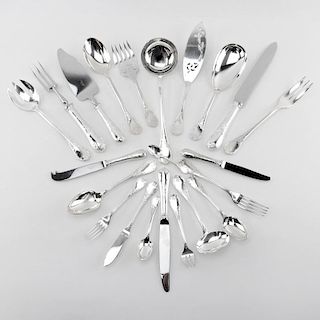 Hundred Fifty-Seven (157) Piece Christofle Paris "Marly" Silver Plated Flatware in Original Chest