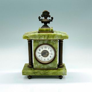 Green Marble Onyx and Brass Mantel Clock