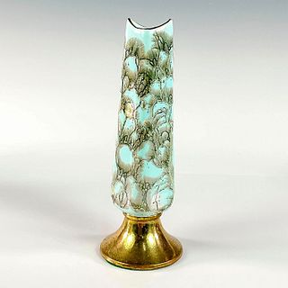 Mid-Century Modern Delft Brass Accent Marbled Glaze Vase
