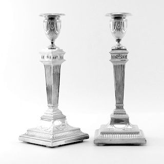 Pair Antique English Silver Weighted Candlesticks