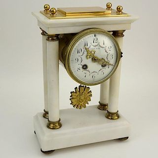Tiffany and Co France Marble and Brass Mantle Clock