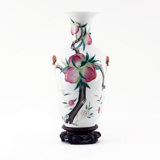 19th Century Chinese "Passion Fruit" Hand Painted Porcelain Vase on Wooden Stand