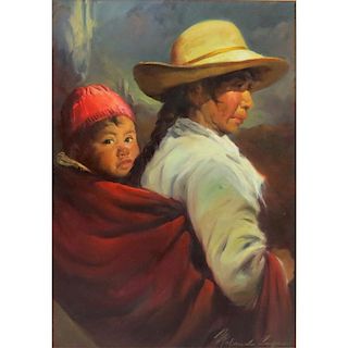 Morando Luque, Argentinean (b. 1915) Oil on Canvas "Mother and Child"