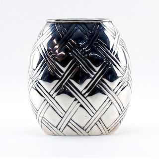 Italian Sterling Silver Basket Weave Motif Vase