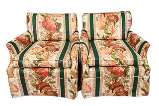 Pair of Chintz Custom Upholstered Club Chairs