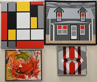 Five Piece Unsigned Modern Abstract Oil on Canvas Grouping
