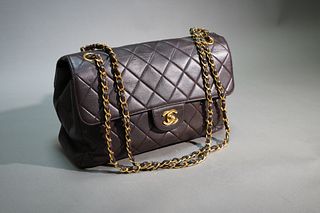 A CHANEL VINTAGE BROWN DOUBLE SIDE CLASSIC FLAP