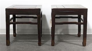 A Pair of Chinese Side Tables, Height 21 x width 19 x depth 19 inches.
