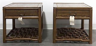 A Pair South Asian Elm Side Tables, Height 19 x width 20 x depth 21 inches.