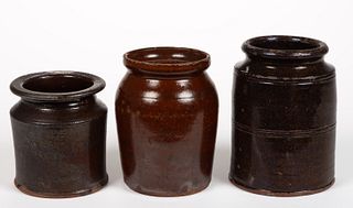 MID-ATLANTIC EARTHENWARE / REDWARE CANNERS / JARS, LOT OF THREE