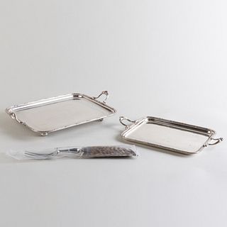 Pair of Silverplate Trays from the Ritz in Paris and a Christofle Fur Mounted Server
