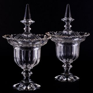 Pair of Glass Sweetmeat Dishes and Covers
