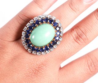 18K BI COLOR VCA LARGE OVAL TURQUOISE RING SIZE 7.5