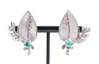 IRID PLAT 7CT EMERALD AND MOTHER OF PEARL EARRINGS