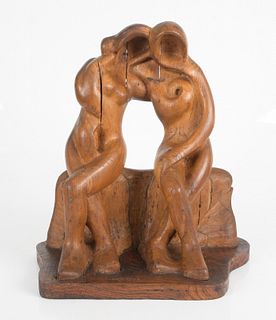 A Modern Carved Wooden Figural Group