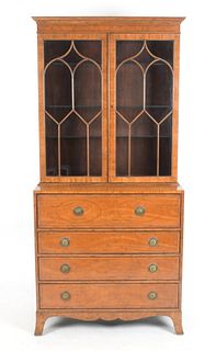 Baker George III Style Inlaid Secretary Bookcase