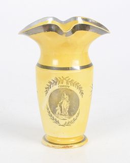 Staffordshire Transfer Canary Yellow Vase