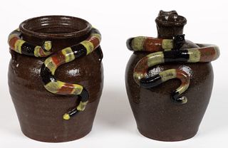 SIGNED "MARVIN BAILEY" SOUTH CAROLINA CORAL SNAKE STONEWARE ARTICLES, LOT OF TWO