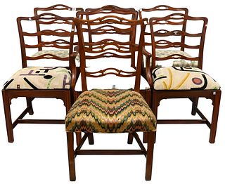 Group of Eight Chippendale Style Pierced Back Ladder Chairs