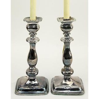 Pair of Vintage Silver Plate Candle Sticks Now As Lamps