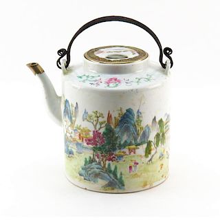 19th Century Chinese Famille Rose Silver Mounted Porcelain Teapot