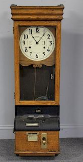 New York City Time Recorder Oak Clock .