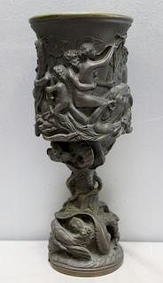 Antique and Ornately Carved Bronze Urn.