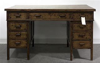 A Chinese Wood Desk, Height 31 x width 54 x depth 29 inches.