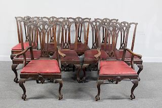 Set Of 10 Antique Mahogany Chippendale Style
