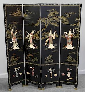 Chinese 4 Panel Screen Decorated With