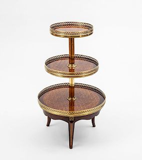Louis XVI Style Gilt-Metal-Mounted Mahogany and Kingwood Parquetry Étagère, 20th Century