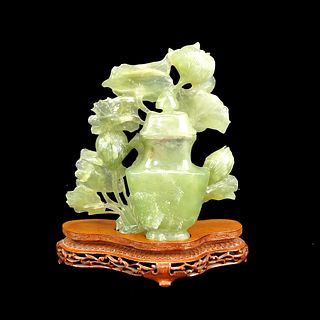 Antique Chinese Carved Jade Lidded Vase