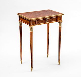 Louis XVI Style Gilt-Metal-Mounted Mahogany and Tulipwood Parquetry Side Table, 20th Century