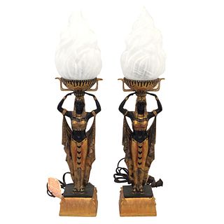 Pair of Egyptian Figural Lamps