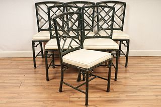 Set of Six Chinese Chippendale Style Metal Bamboo Dining Chairs 