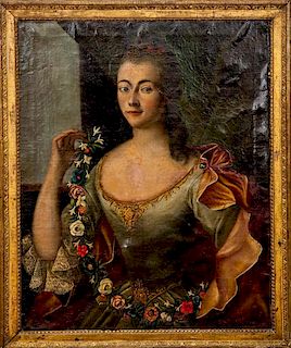 Continental School: Young Woman with Flower Garland