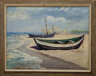M. Wyszkowski (c. 1900): Boats Along Coast of Hel, Poland; and Boats in Hel, Poland