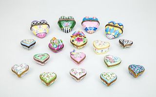 Group of Seventeen Limoges Porcelain Heart-Shape Boxes