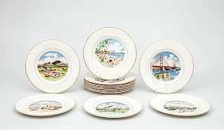 Set of Twelve Syracuse China Pictoral Plates, The American Scene by Alfred Dehn