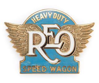 REO MOTOR CAR CO. "HEAVY DUTY / REO / SPEED WAGON" AUTOMOBILE / TRUCK / VEHICLE RADIATOR EMBLEM